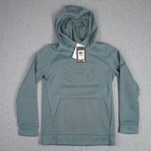 Under Armour Hoodie Boys M Blue Gray Armour Flc Embossed HD Pullover Loose Fit